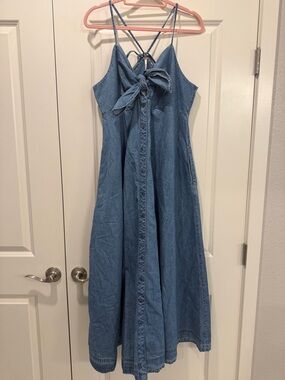 Free People Denim Blue Tie-Front Midi Dress
